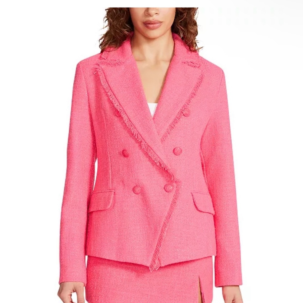 Steve Madden Double-Breasted Pink Tweed Blazer